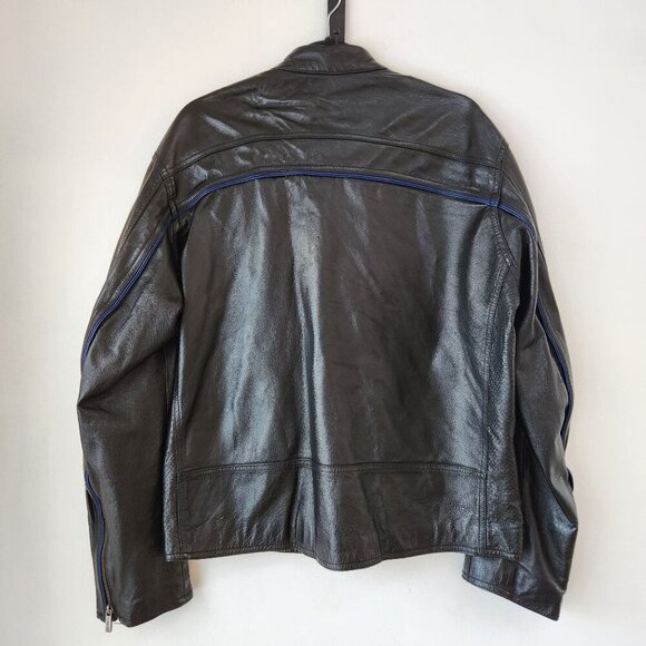 Wilsons Leather Jacket Black M. Julian Bomber Jacket Blue Stripe Men's L - Picture 2 of 10